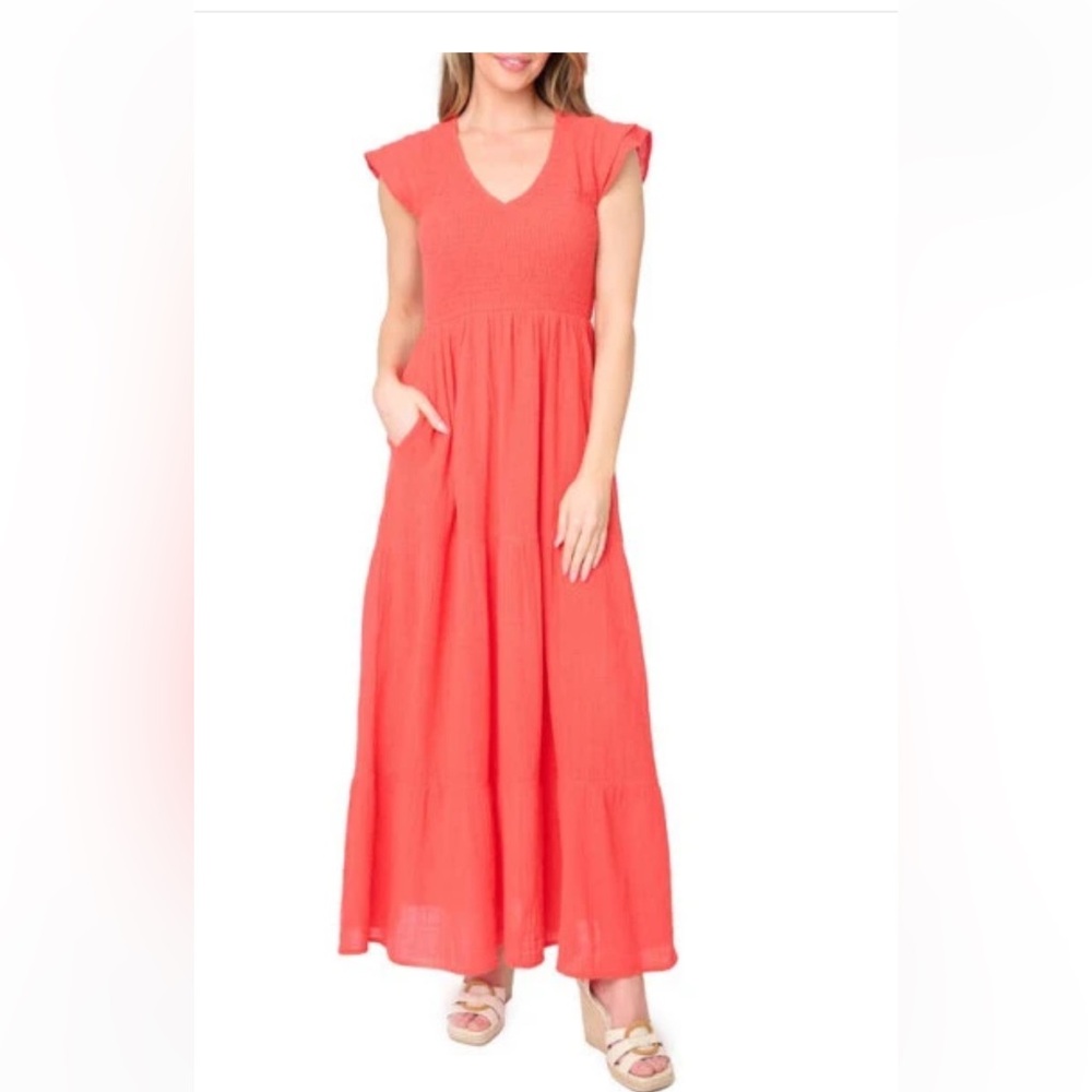 Orange Flutter Sleeve Maxi Dress